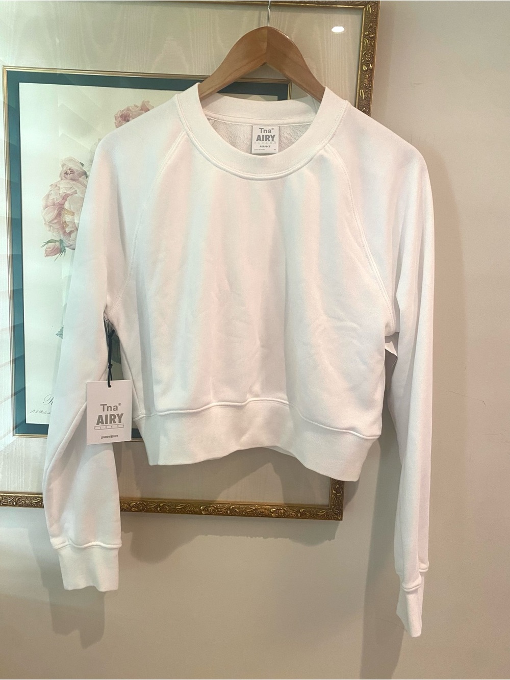 TNA White Airy Cropped Crewneck Sweatshirt